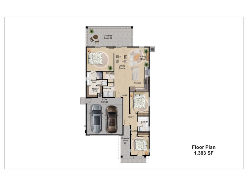 Plan 1383 &mdash; Single-family home, 1,383 sq ft